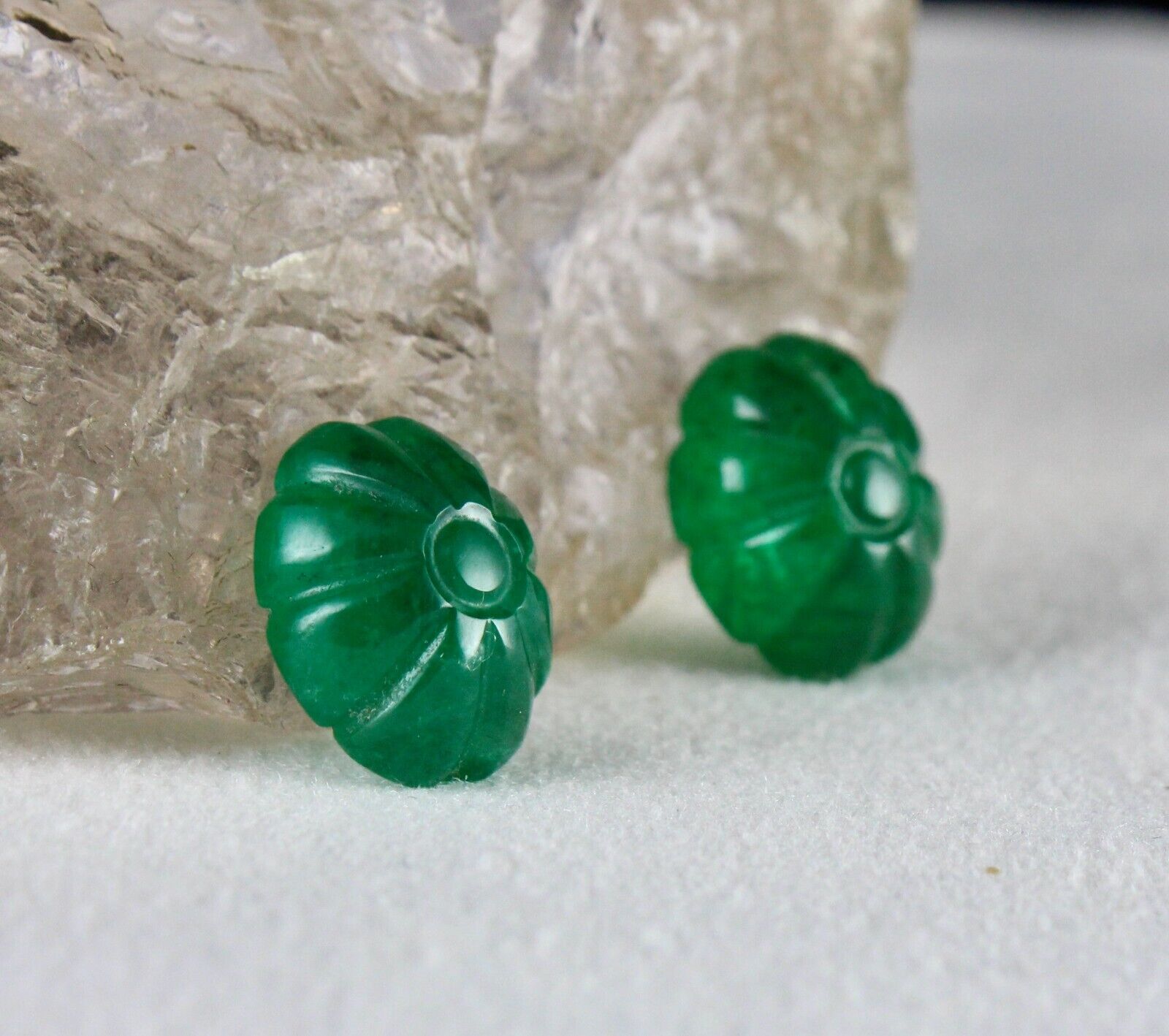 Natural Emerald Engraved Flower 15X12mm 21.24 Ct Certified Gemstone Earring Pair