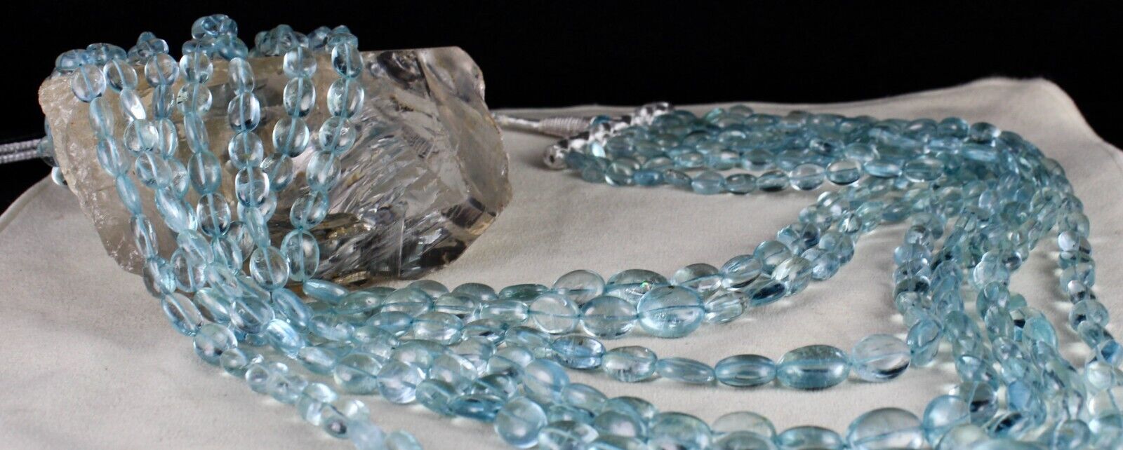 Certified Natural Blue Aquamarine Beads Cabochon 7 L 1405 Ct Important Necklace