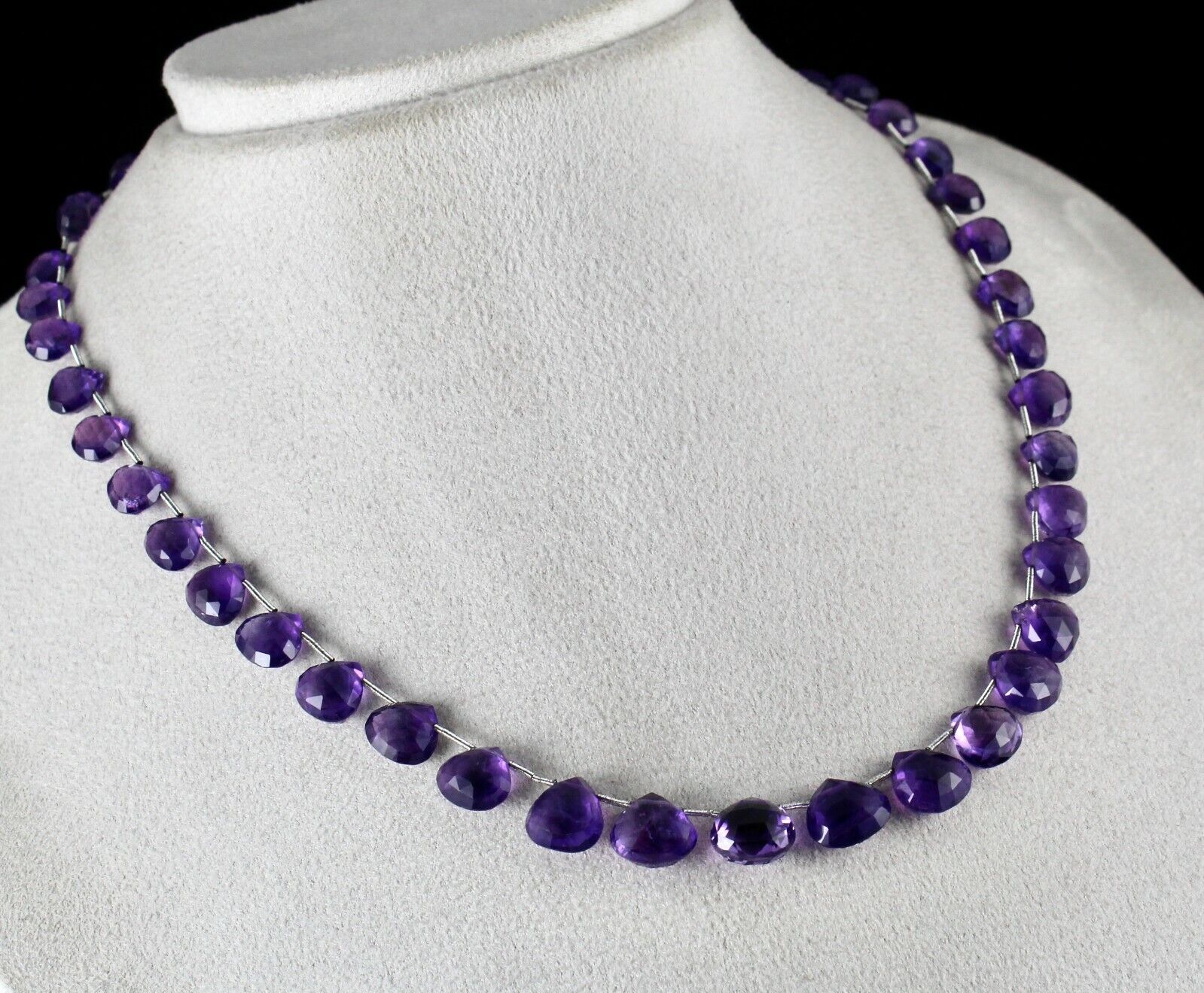 Natural Amethyst Beads Teardrop 1 L 158 Ct Purple Gemstone Party Silver Necklace