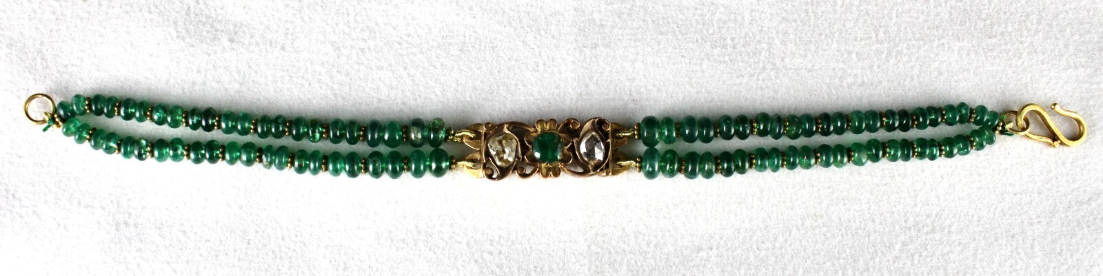 Certified Antique Emerald 10ct Natural Diamond 22k Gold Bracelet Emerald Beads