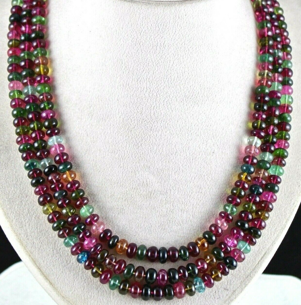 NATURAL MULTI TOURMALINE BEADS ROUND 3 LINE 832 CARATS GEMSTONE FASHION NECKLACE