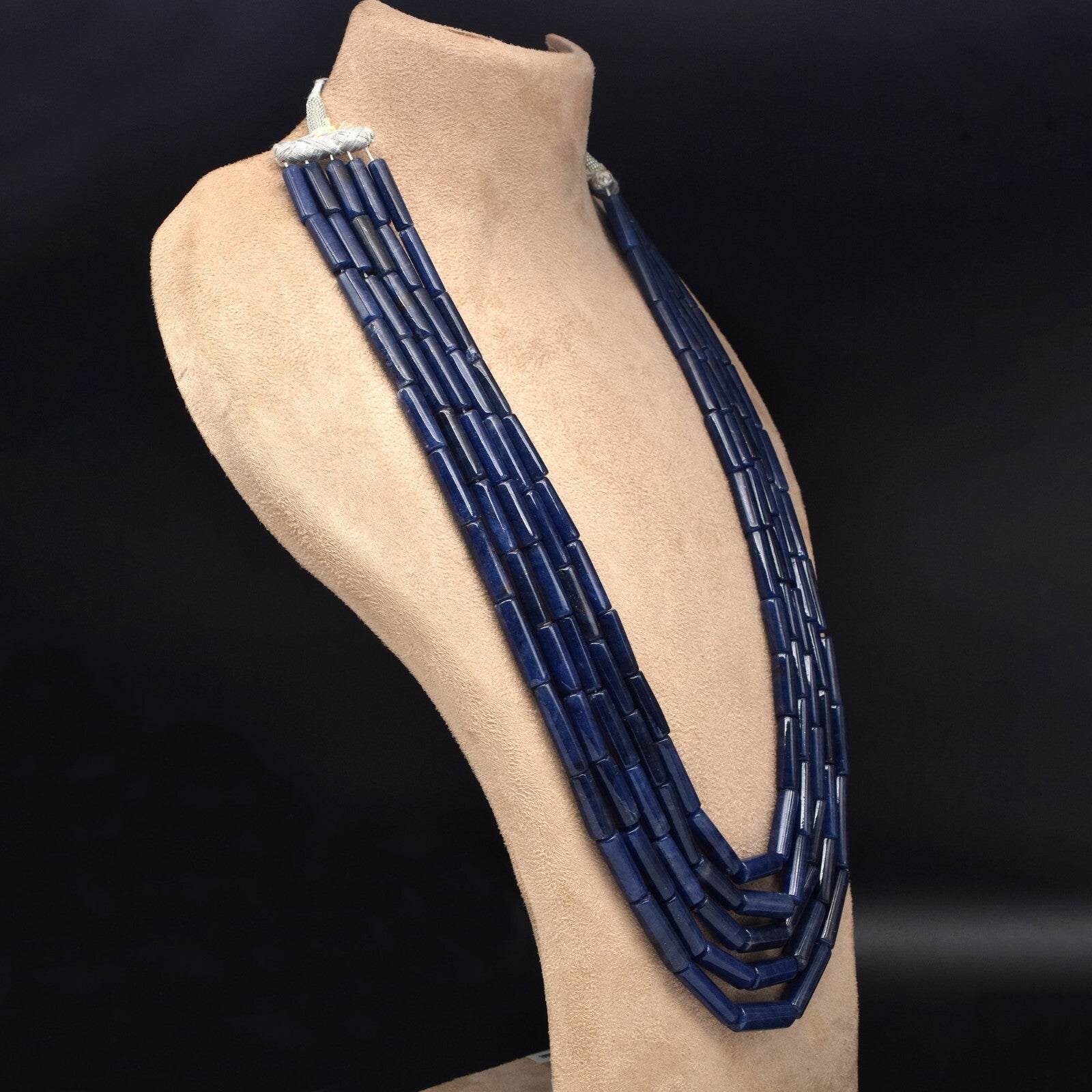 Vintage Natural Blue Jade Aventurine 843 Ct Beads Tube Long Necklace