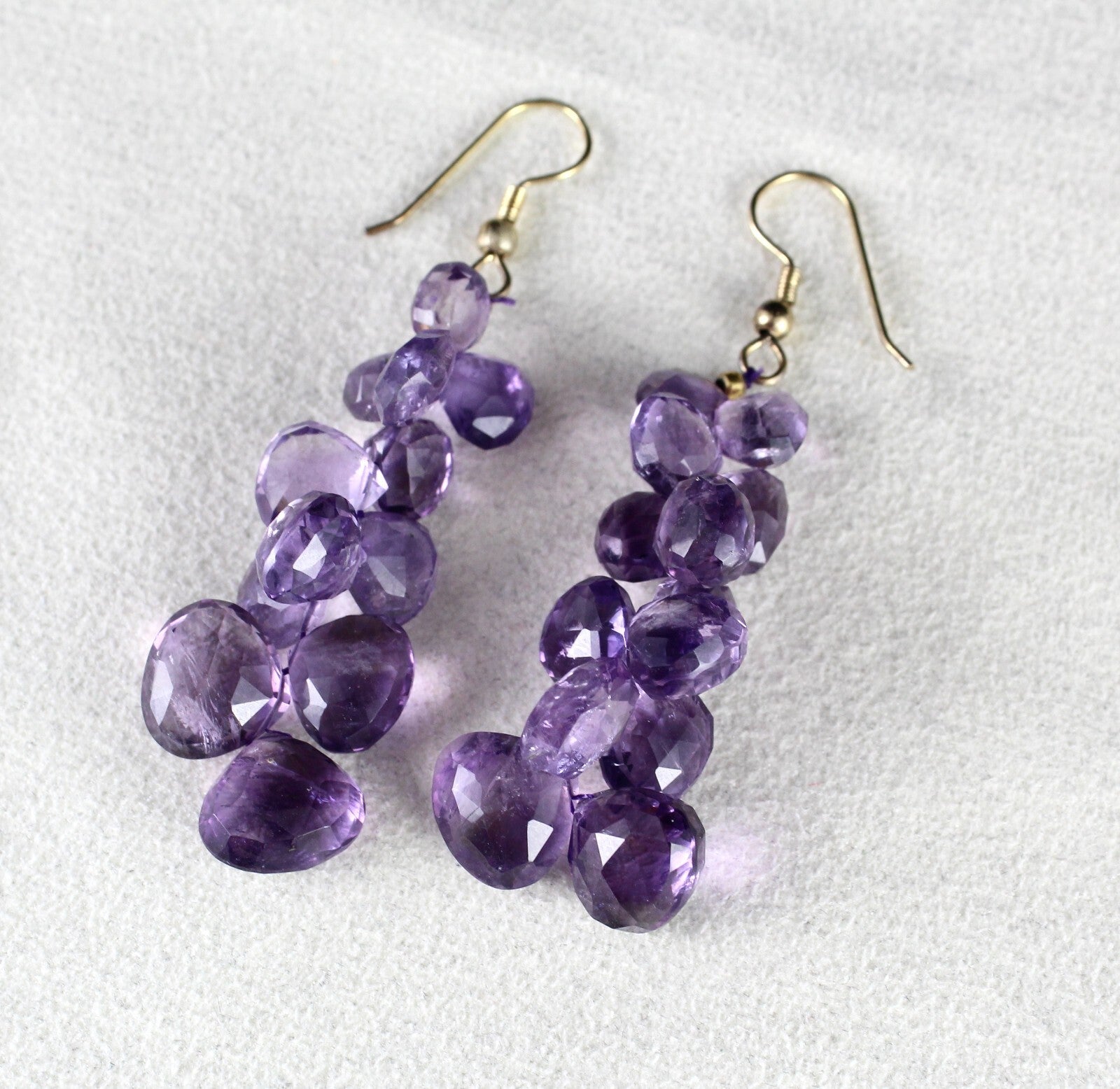 Natural Amethyst 80 Ct Beads Teardrop Fashion Gemstone Metal Earrings