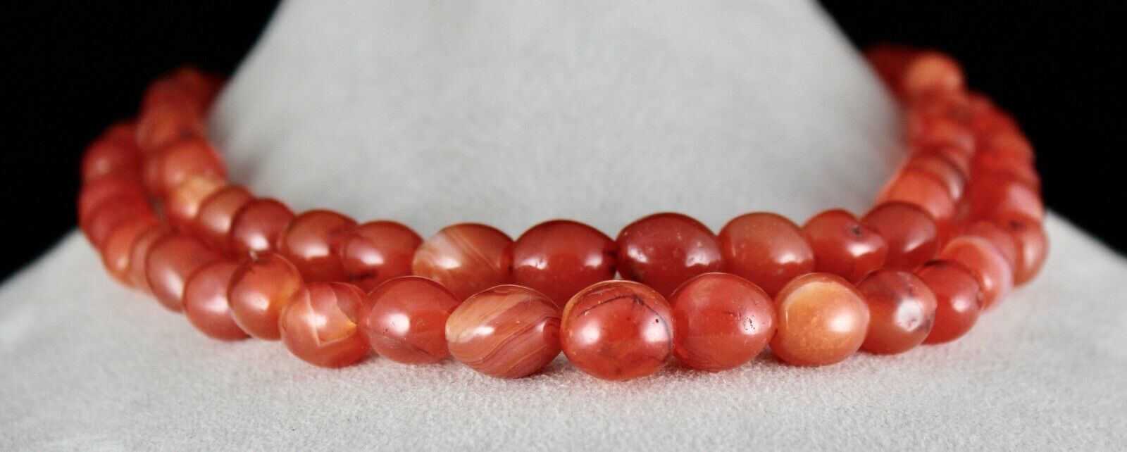 RED NATURAL CARNELIAN BEADS LONG 2 LINE 836 CARATS GEMSTONE FASHION NECKLACE