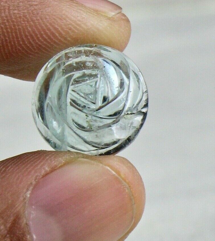 Natural Blue Aquamarine Carved Flower Cabochon 12.48 Ct Gemstone Ring Pendant