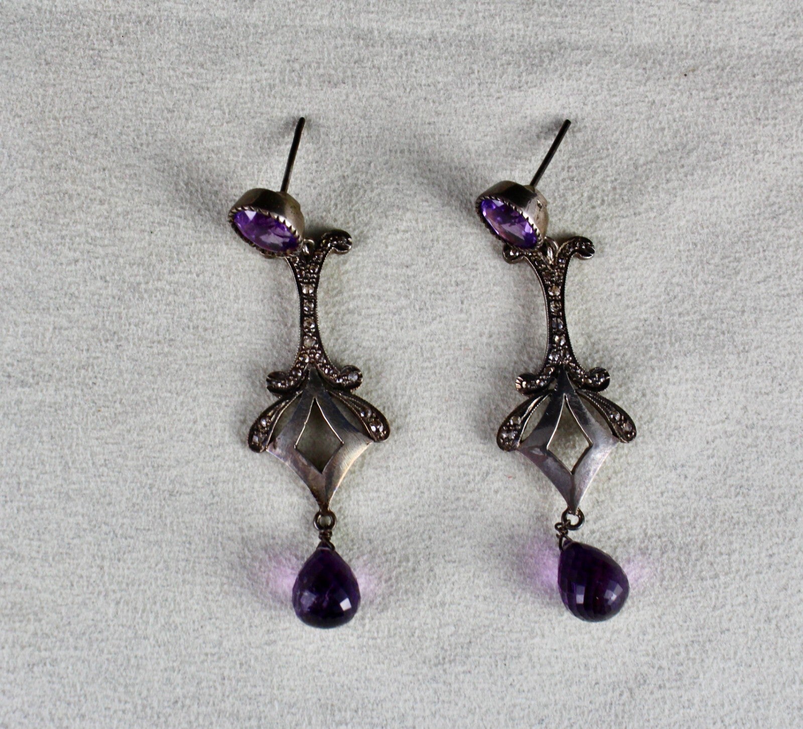 Natural Amethyst 10ct Teardrop Natural Diamond 925 Sterling Silver Earrings