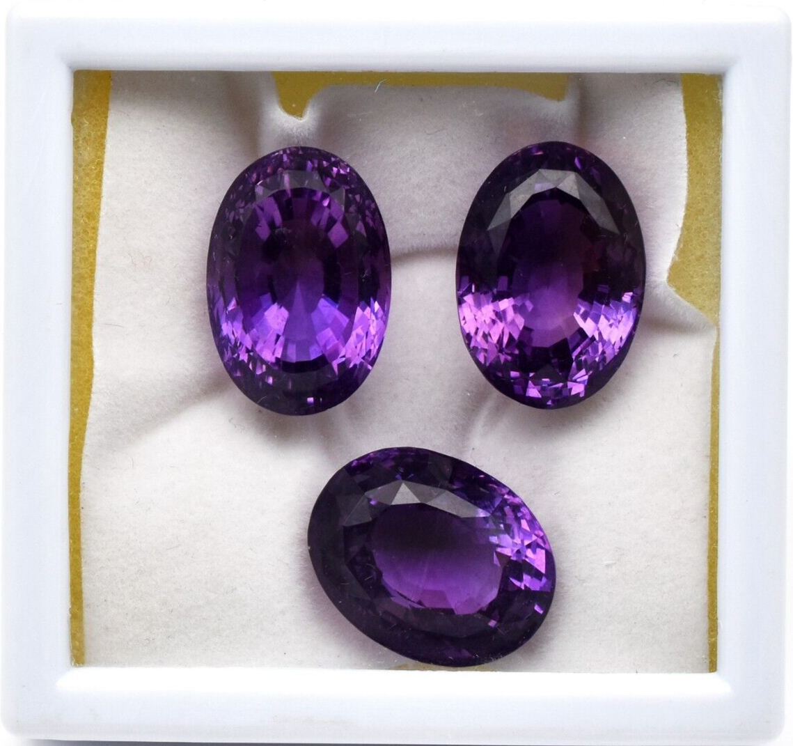 Natural Amethyst Oval Cut 3 Pc 84.50 Ct Loose Gemstone Earring Pendant Designing