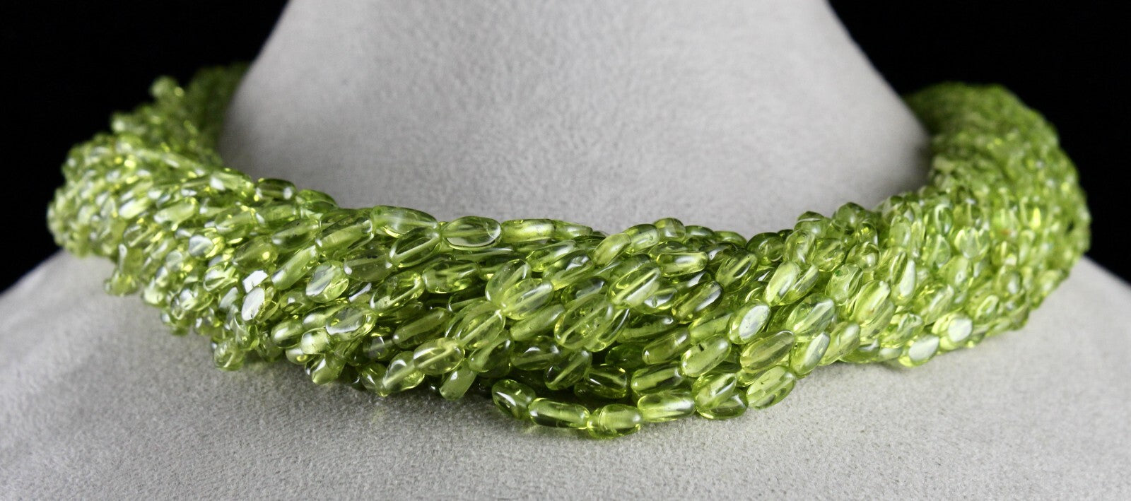 Natural Peridot Green Gemstone Statement Necklace 23 L 1391 Ct Beaded Cabochon