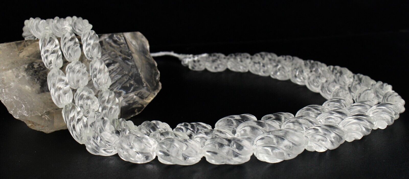 Natural White Rock Crystal Quartz Bead Carved Oval 3 L 1478 Ct Gemstone Necklace