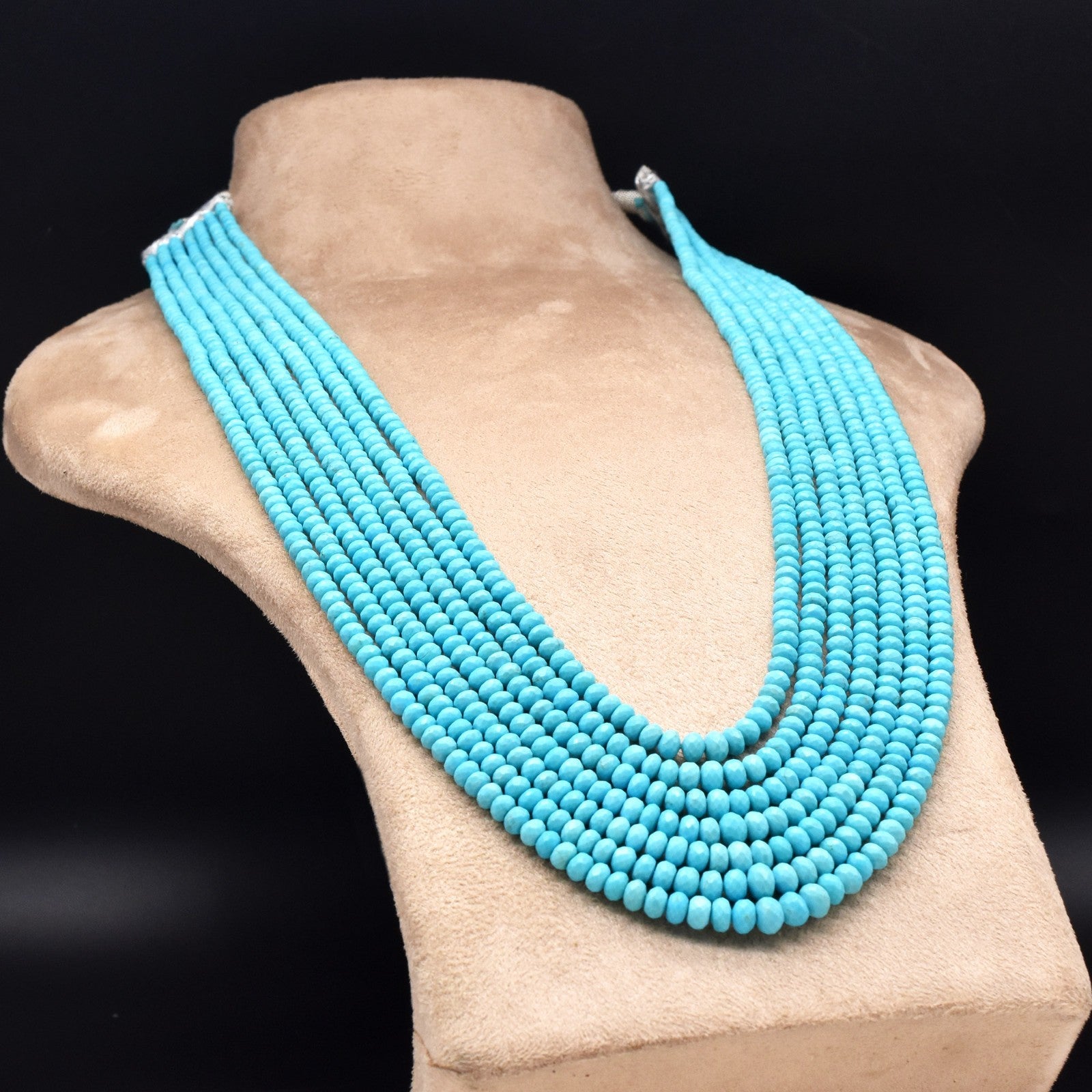 Certified Natural Turquoise 518 Ct Blue Gemstone Round Bead Necklace 7l