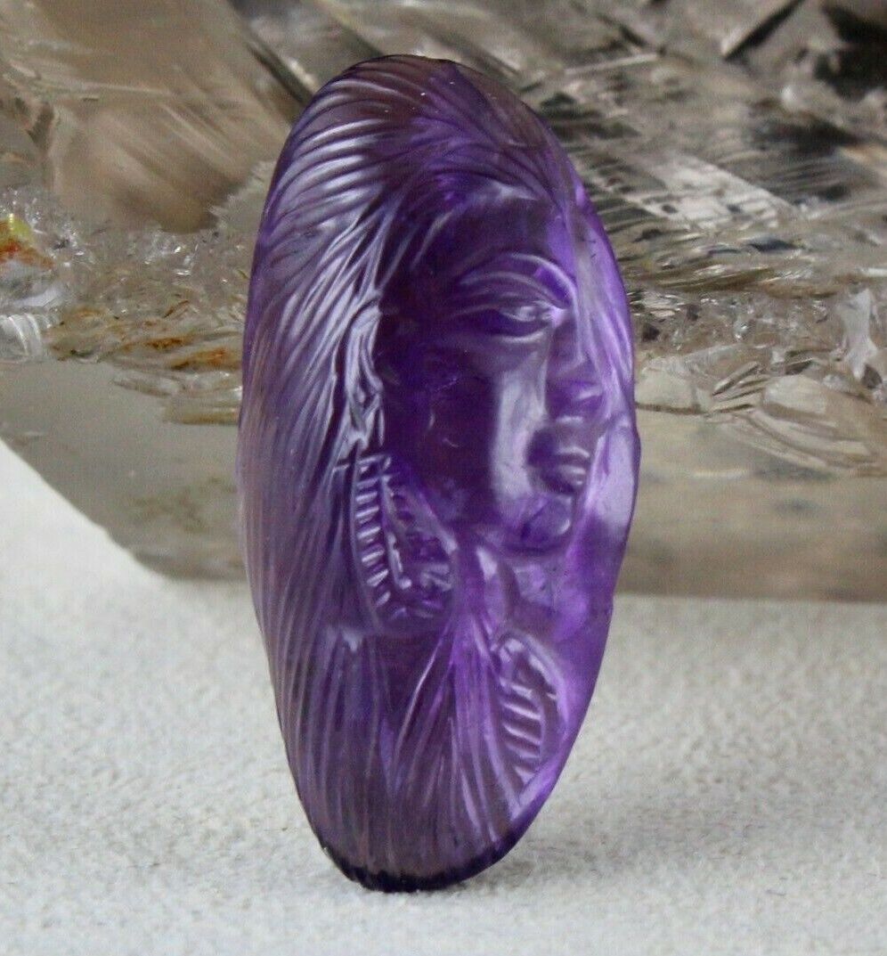 NATURAL BRAZILIAN AMETHYST LADY CARVED OVAL 35.76 CTS CABOCHON GEMSTONE PENDANT