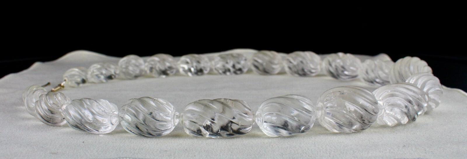 Natural White Rock Crystal Quartz 1330 Ct Oval Gemstone Necklace Beads Engraved