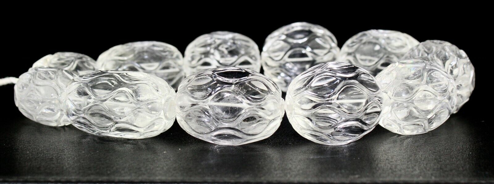 NATURAL WHITE ROCK CRYSTAL QUARTZ CARVED OVAL BEADS 11 PCS 2990 CARATS GEMSTONE