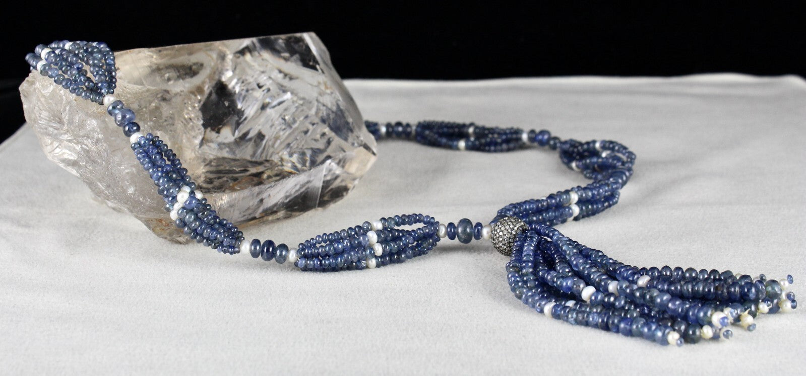 Certified Natural Blue Sapphire 398 Ct Pearl Beads Sterling Silver Necklace