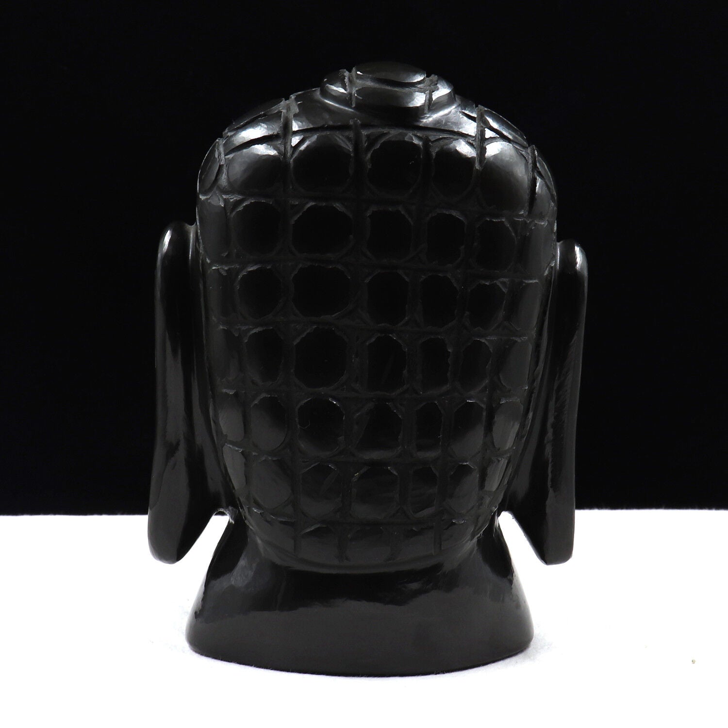 NATURAL BLACK JADE BUDDHA HEAD 8645 CTS GEMSTONE STATUE FOR HOME DECOR