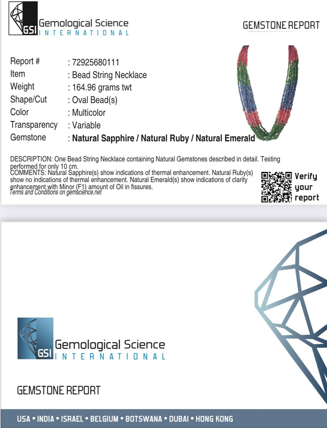 Certified Natural Emerald Ruby Sapphire 828 Ct Beads Necklace 9l For Women