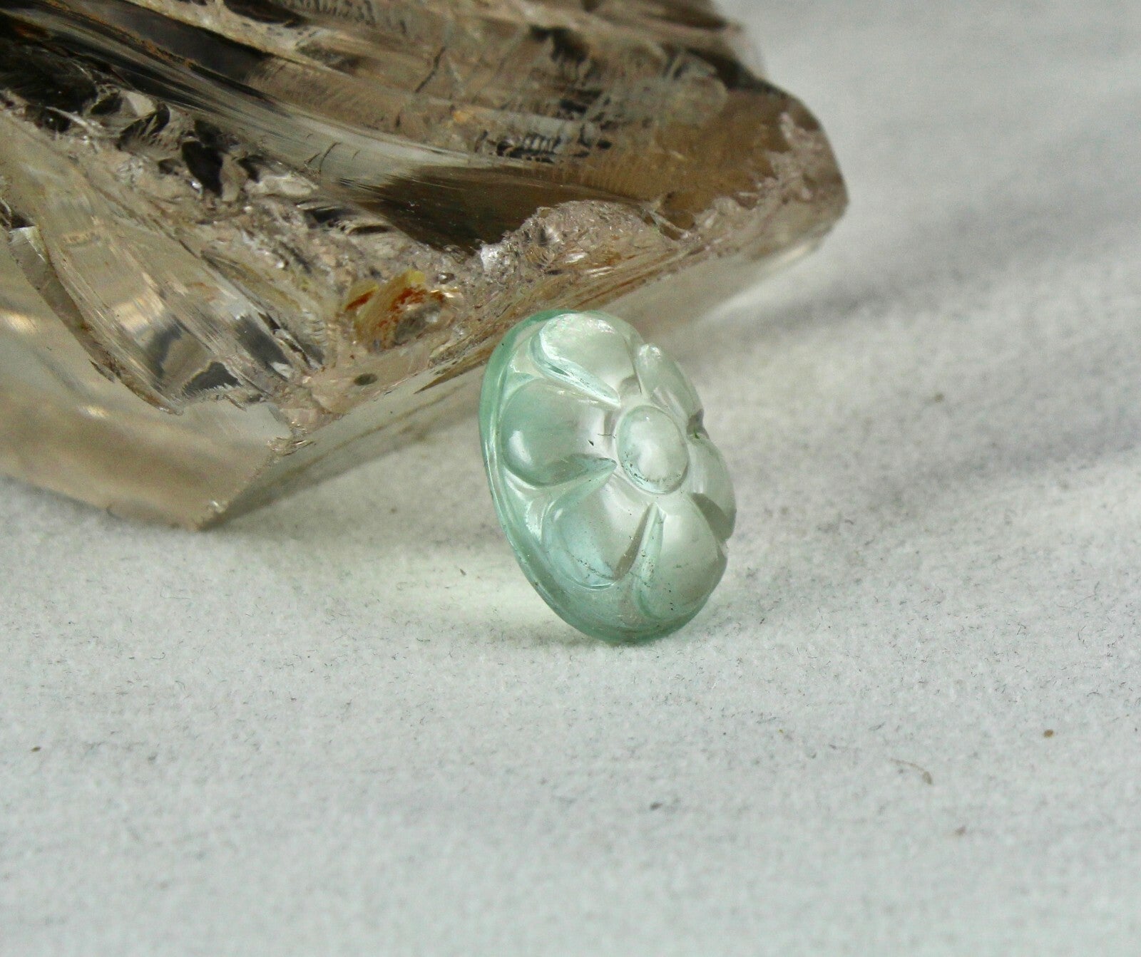 Green Aquamarine Carved Flower Cabochon 14.81 Ct Gemstone Ring Pendant
