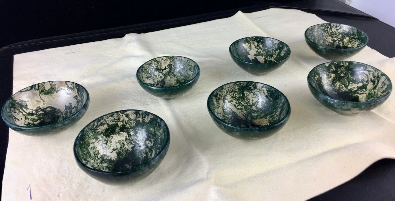 Natural Mos Agate Carved Bowls Semi Precious 861 Ct Gemstone Home Decor 7 Pcs