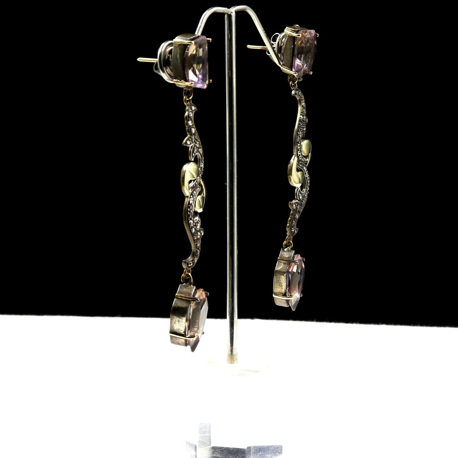 Natural Ametrine 78.34ct 18k Gold Natural Diamond & 925 Sterling Silver Earrings