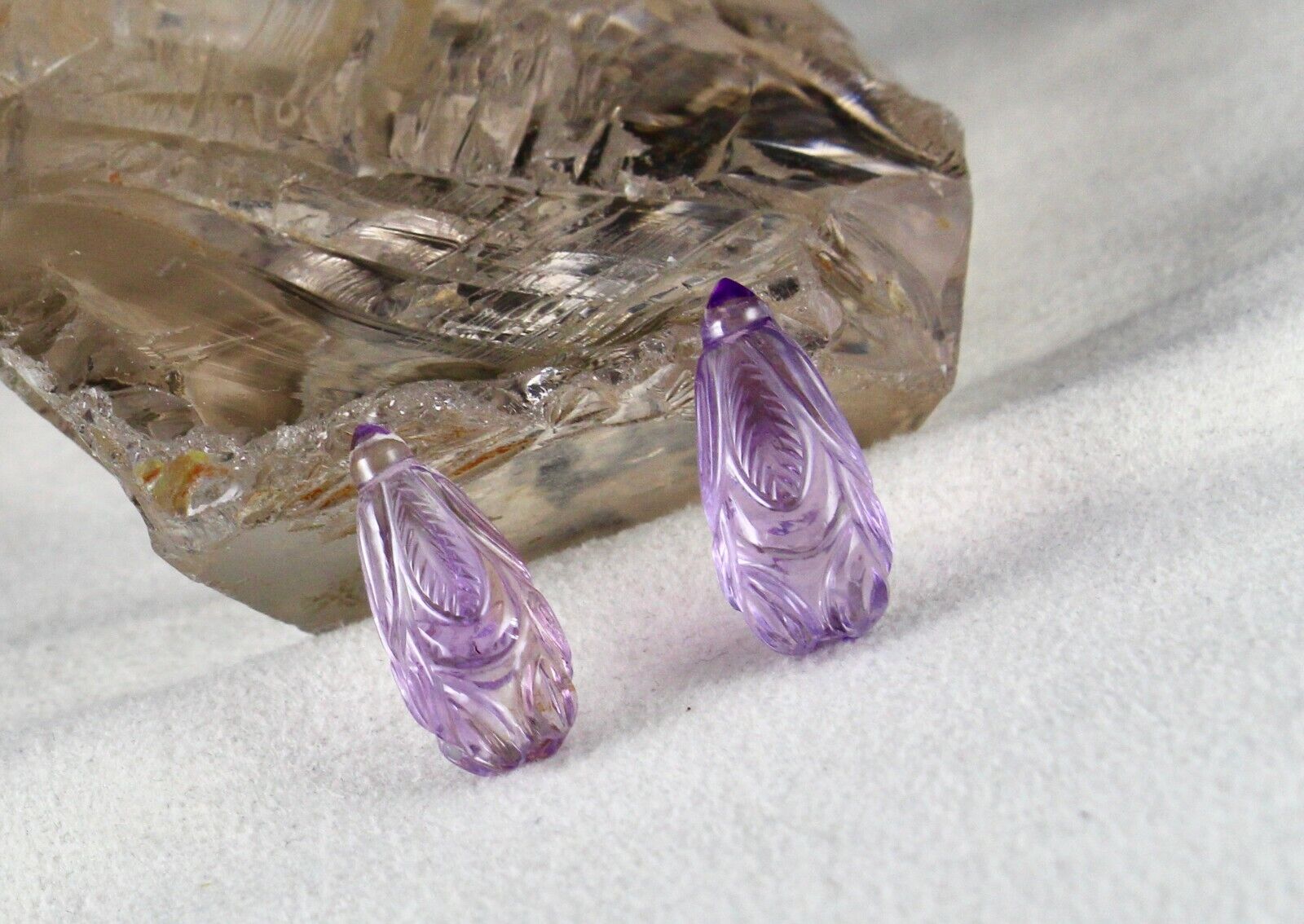 NATURAL AMETHYST CARVED DROPS 11 PCS 247 CTS LOOSE GEMSTONE EARRING NECKLACE SET