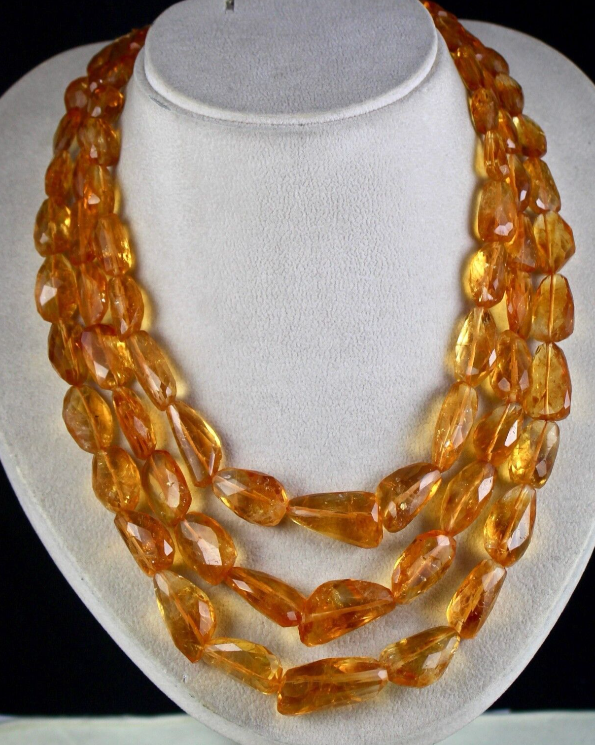 Natural Yellow Citrine Beads Tumble 3 L 1082 Ct Gemstone Statement Necklace