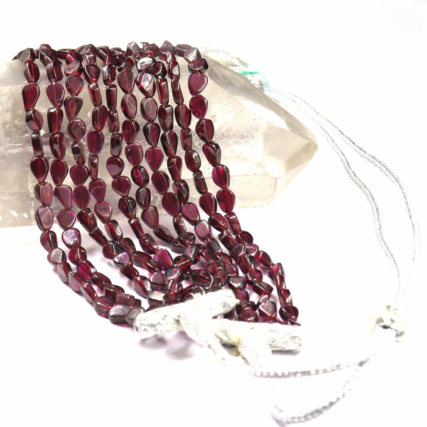 Natural Garnet Beads Fancy 5 L 593 Ct Red Gemstone Ladies Fashion Necklace