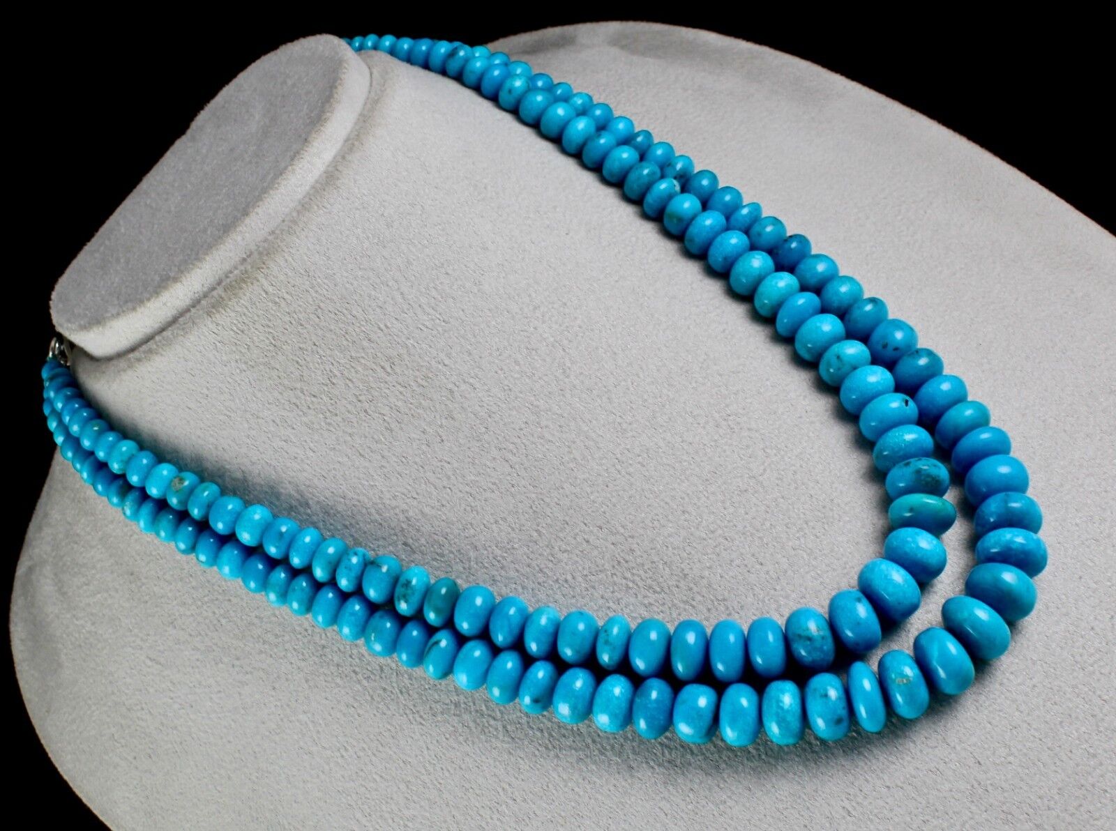 13MM NATURAL REAL TURQUOISE BEADS ROUND 542 CARATS GEMSTONE SILVER NECKLACE