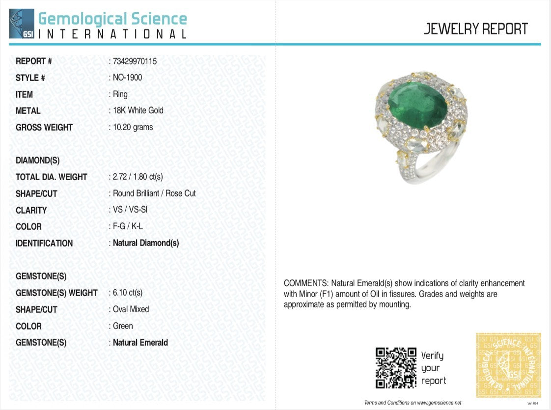 Certified Natural Zambia Emerald 51ct Oval Cut Rosecut Natural Diamond 18k Ring