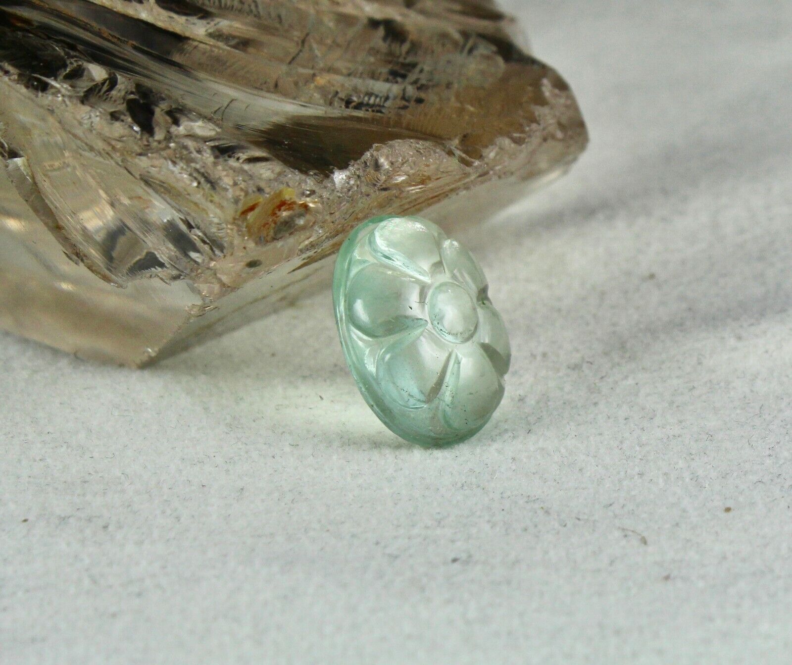 Natural Green Aquamarine Carved Flower Cabochon 14.81 Ct Gemstone Ring Pendant