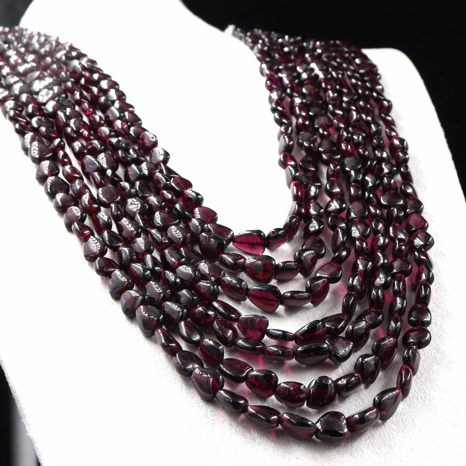 Natural Garnet 1185ct Cabochon Beads Fashion Necklace 7 Line Gemstone