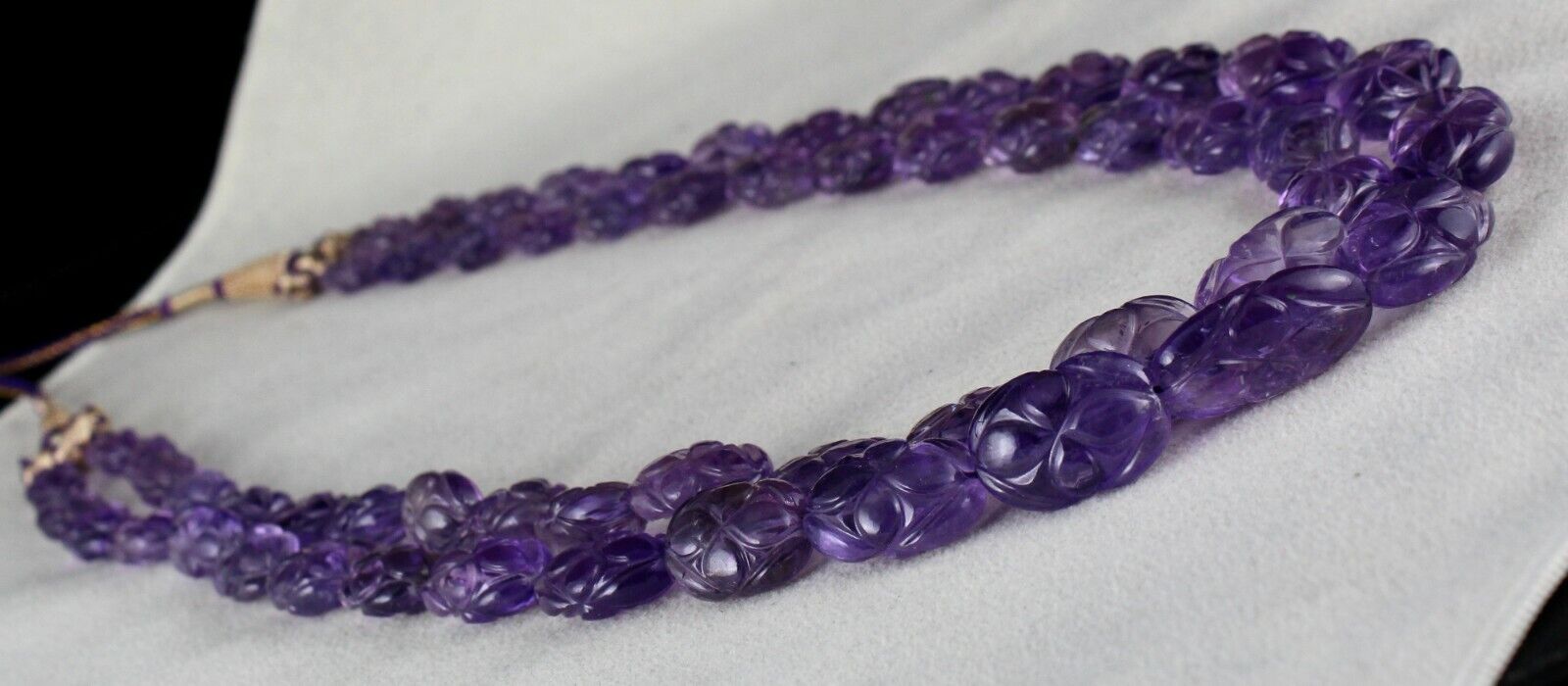 ANTIQUE NATURAL AMETHYST CARVED BEADS 2 L 553 CTS GEMSTONE IMPORTANT NECKLACE