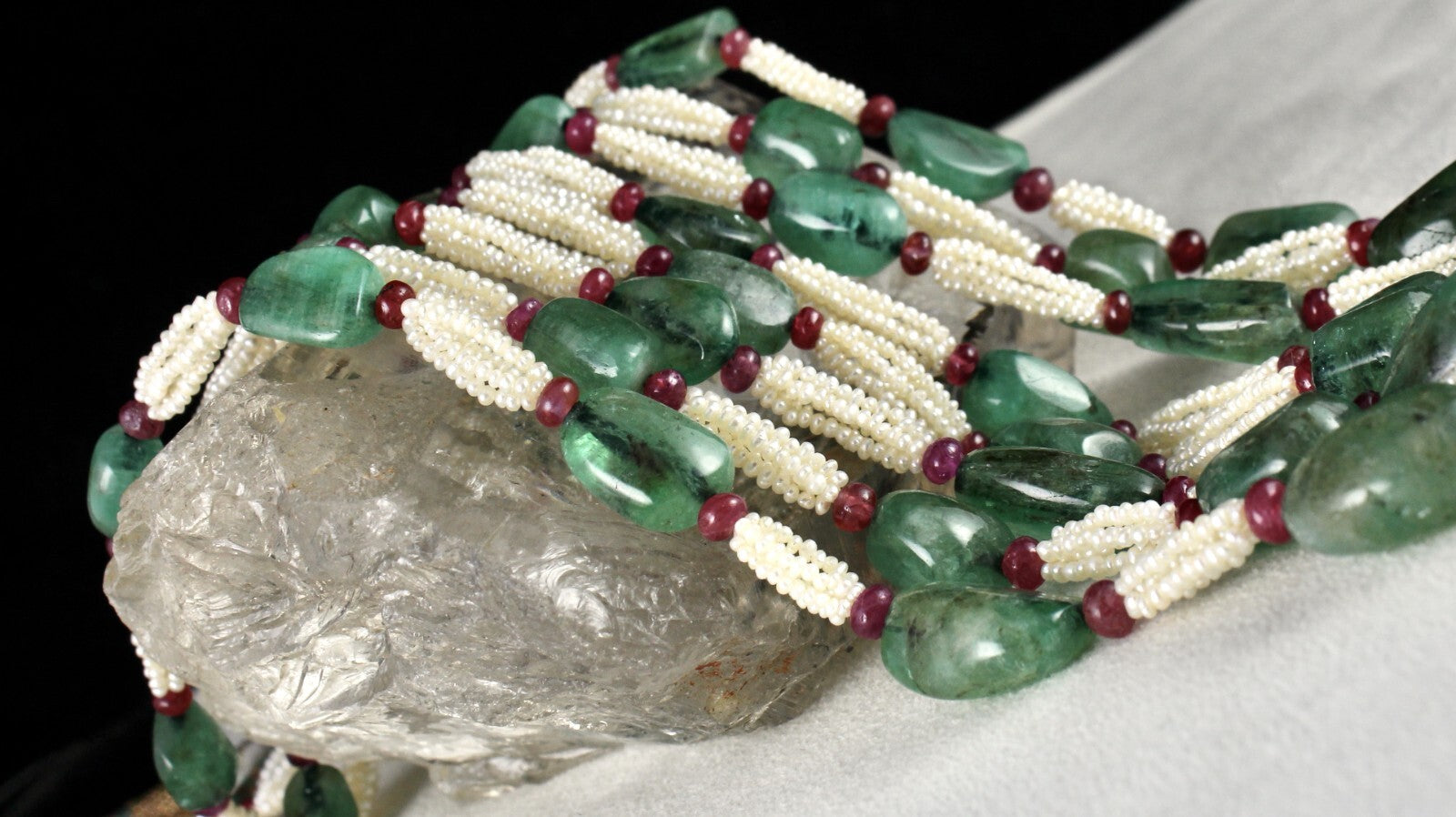 Vintage Natural Emerald 826 Ct Pearl Ruby Beaded Wedding Necklace For Women