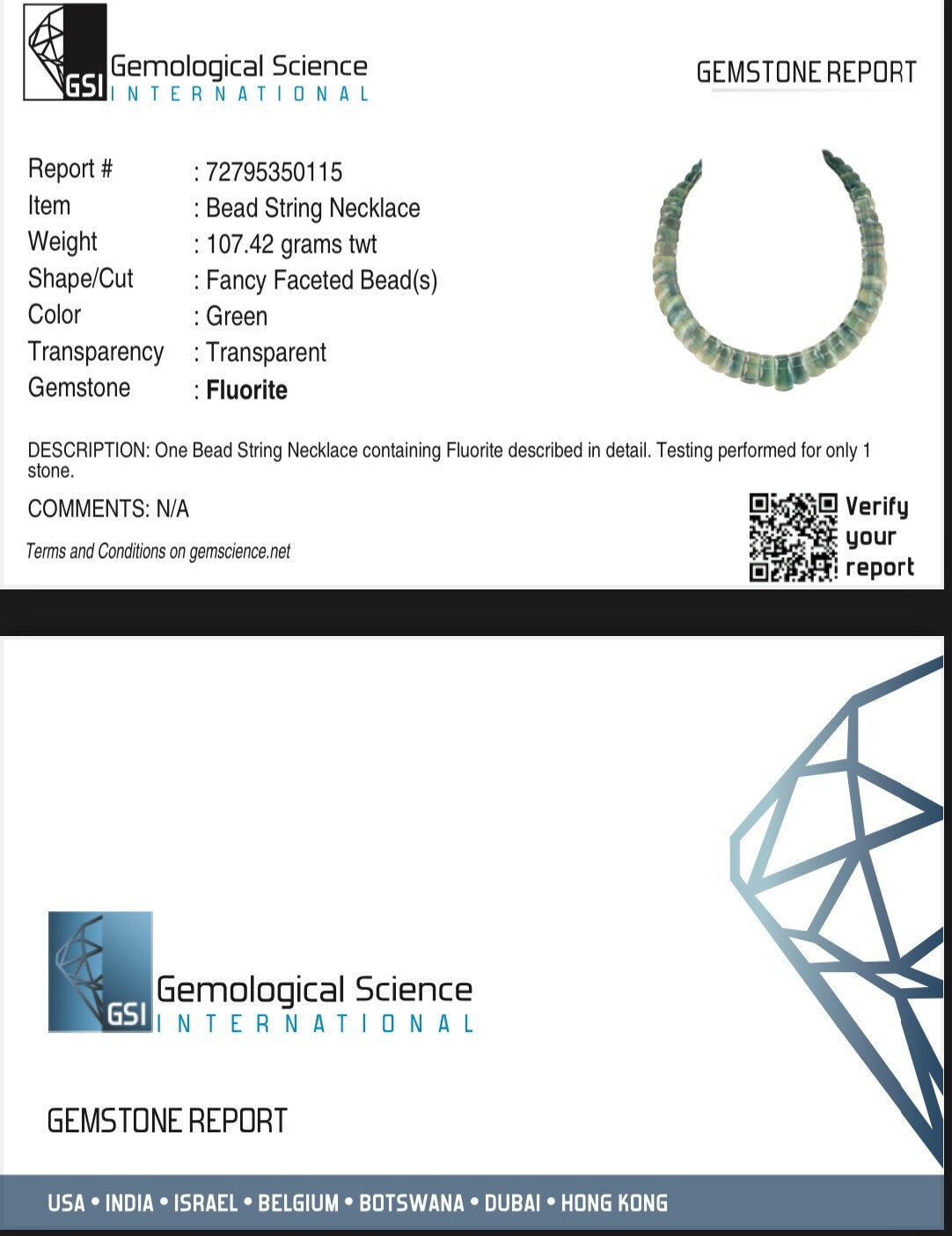 Certified Natural Fluorite 565 Ct Flat Cut Gemstone Necklace For Women