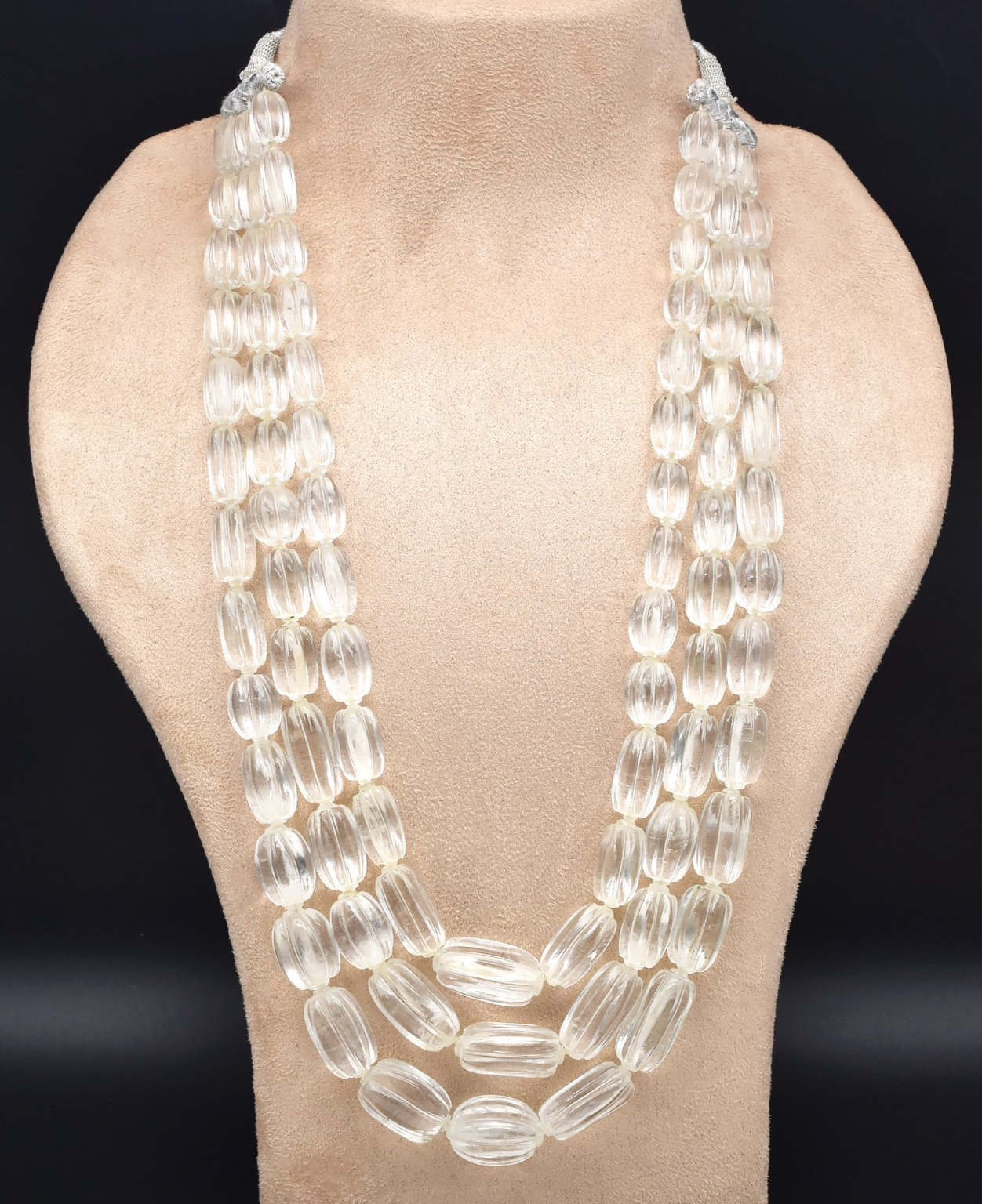 Certified Natural Rock Crystal Quartz 1158 Ct Carved Melon Beads Necklace 3l