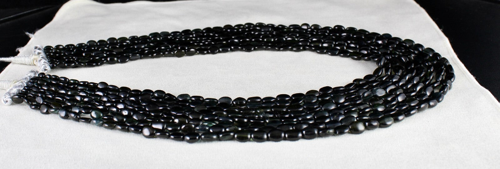 Certified Elegant Black Tourmaline 925 Ct Long Beads Gemstone Necklace For Women