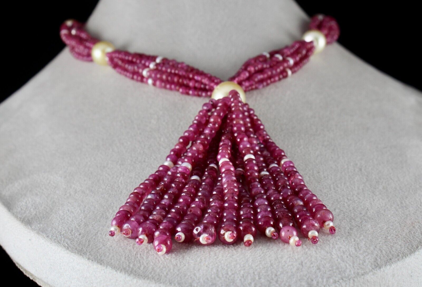 NATURAL CERTIFIED BURMESE RUBY ROUND GEMSTONE PEARL BEADS 617 CTS GOLD NECKLACE