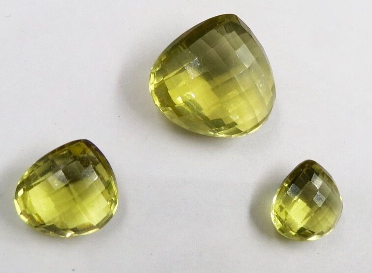 3 PCS LEMON QUARTZ FACETED DROPS GEMSTONE FOR PENDANT & EARRING SET