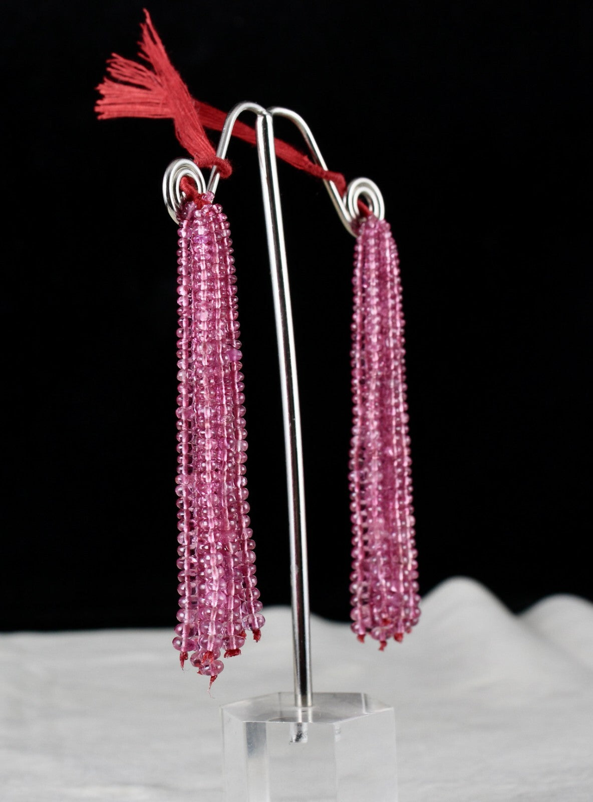 Certified Natural Spinel Beads Tassel 97ct Sterling Silver Gemstone Earrings