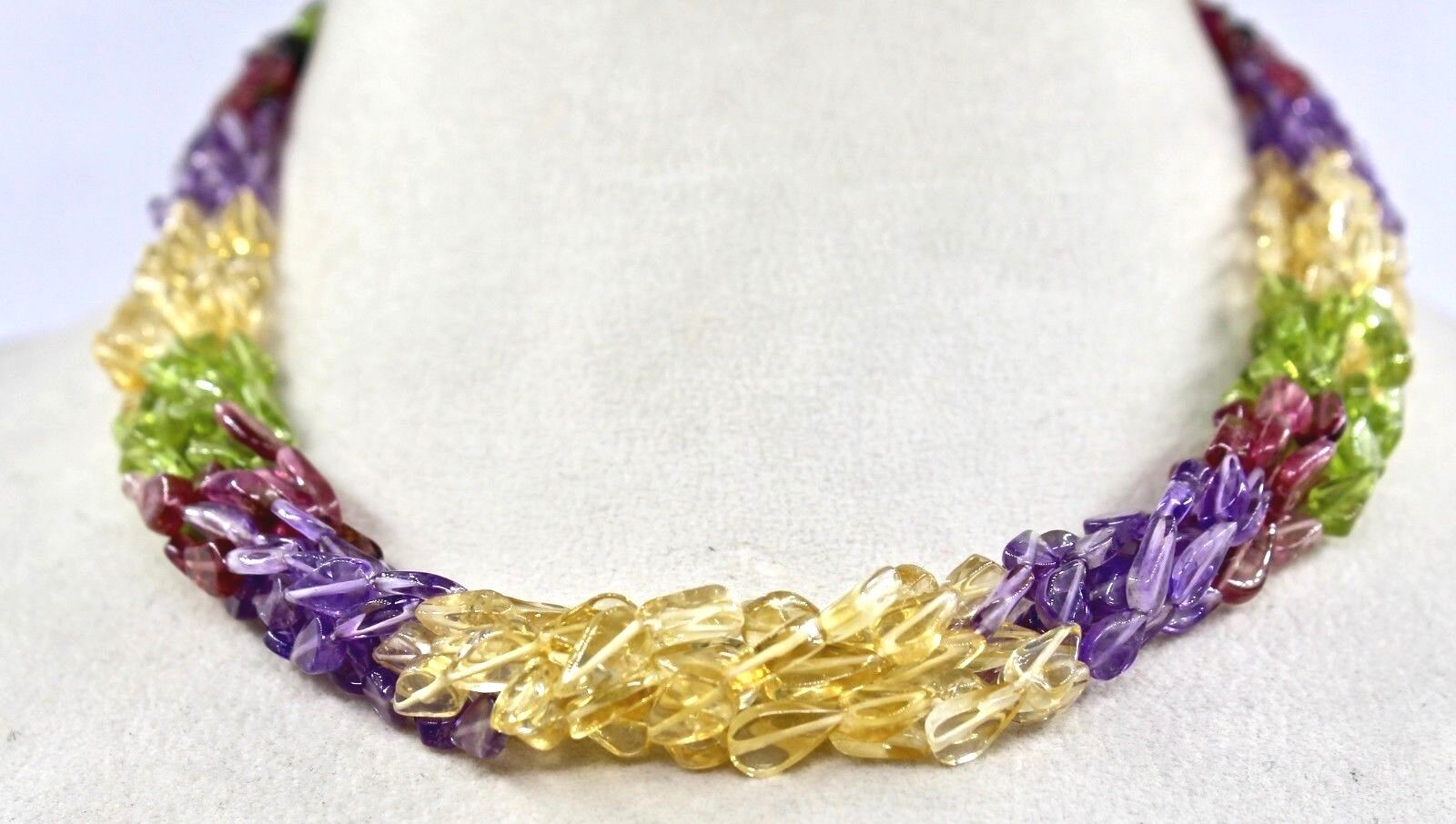 MULTI COLOR PERIDOT CITRINE TOURMALINE BEADS 8 LINE 313 CARATS GEMSTONE NECKLACE