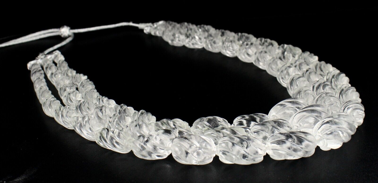 Natural White Rock Crystal Quartz Bead Carved Oval 3 L 1478 Ct Gemstone Necklace