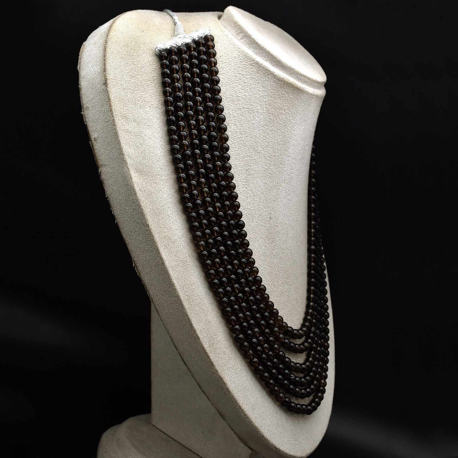 Black Natural Smoky Quartz 837 Ct Beads Round Gemstone Party Fashion Necklace