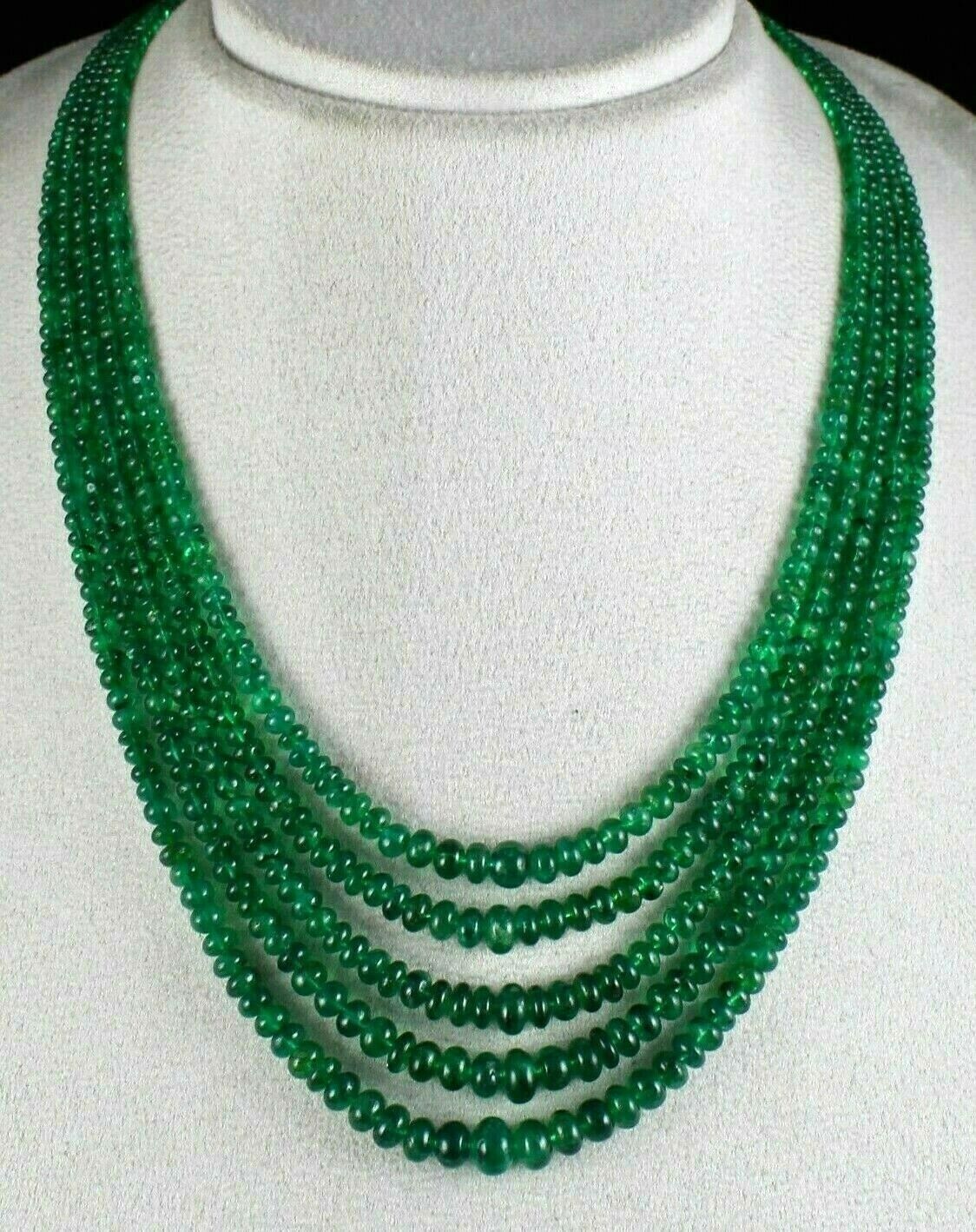 GTL CERTIFIED NATURAL ZAMBIAN EMERALD BEADS ROUND 5 L 338 CTS GEMSTONE NECKLACE