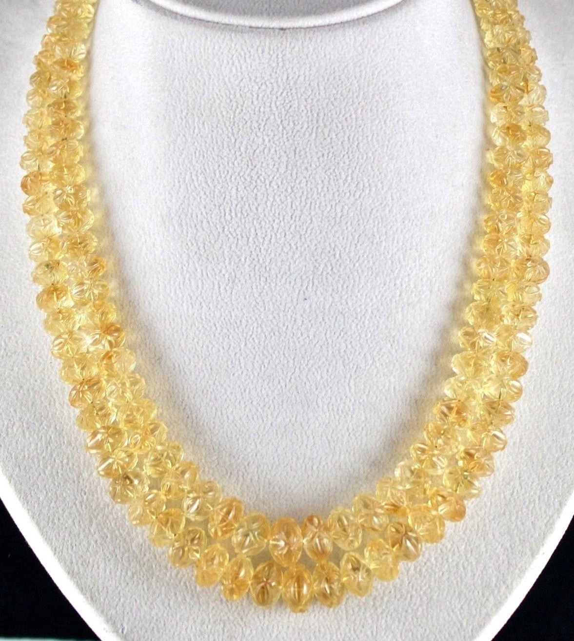 Vintage Natural Yellow Citrine 565 Ct Engraved Beads Gemstone Necklace Certified