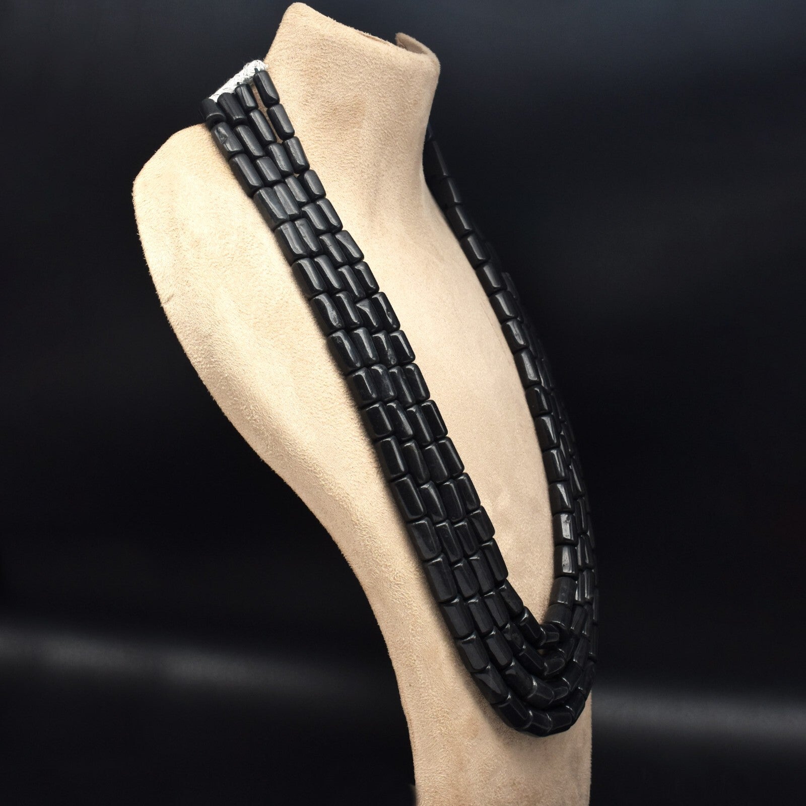 Natural Black Jade 1105 Ct Beads Fashion Necklace Big 16mm Tube Gemstone