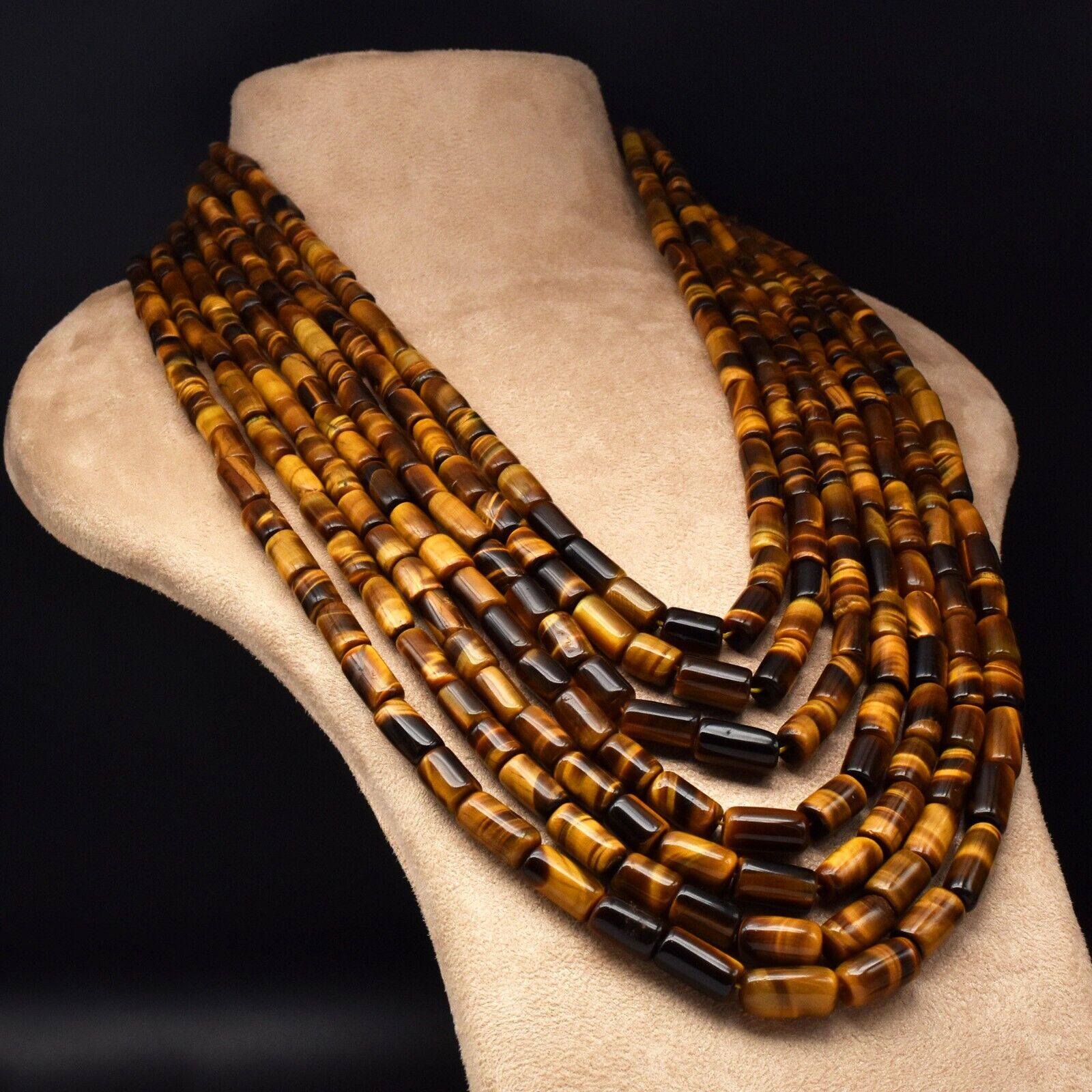 Natural Tiger Eye Beads Tube 7 L 1548 Ct Big Gemstone Antique Fashion Necklace