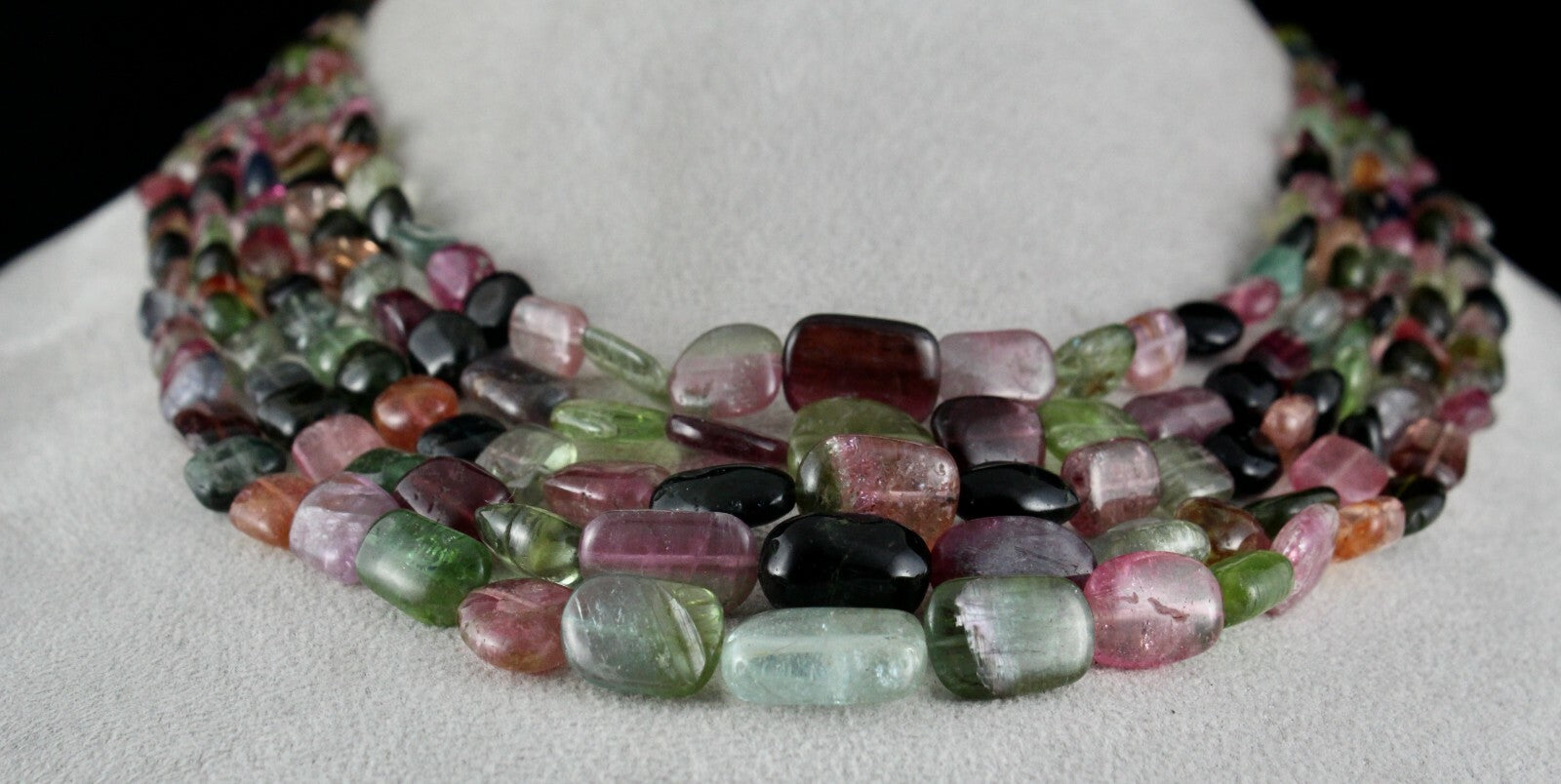 Certified Natural Multi Tourmaline 713 Carats Cabochon 5 Line Gemstone Necklace