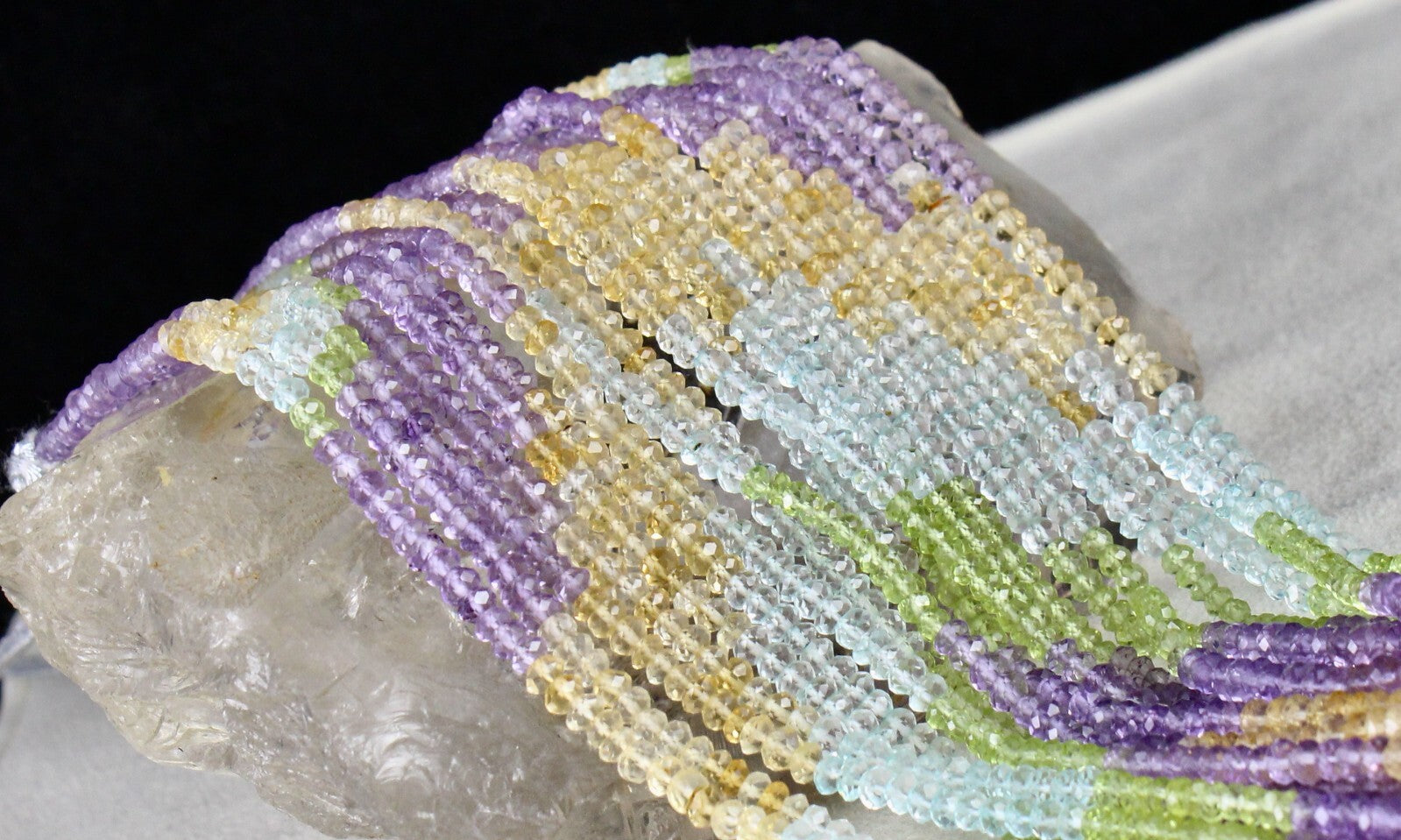 Multi Colour Peridot Citrine Amethyst & Topaz 365ct Beads 10l Gemstone Necklace