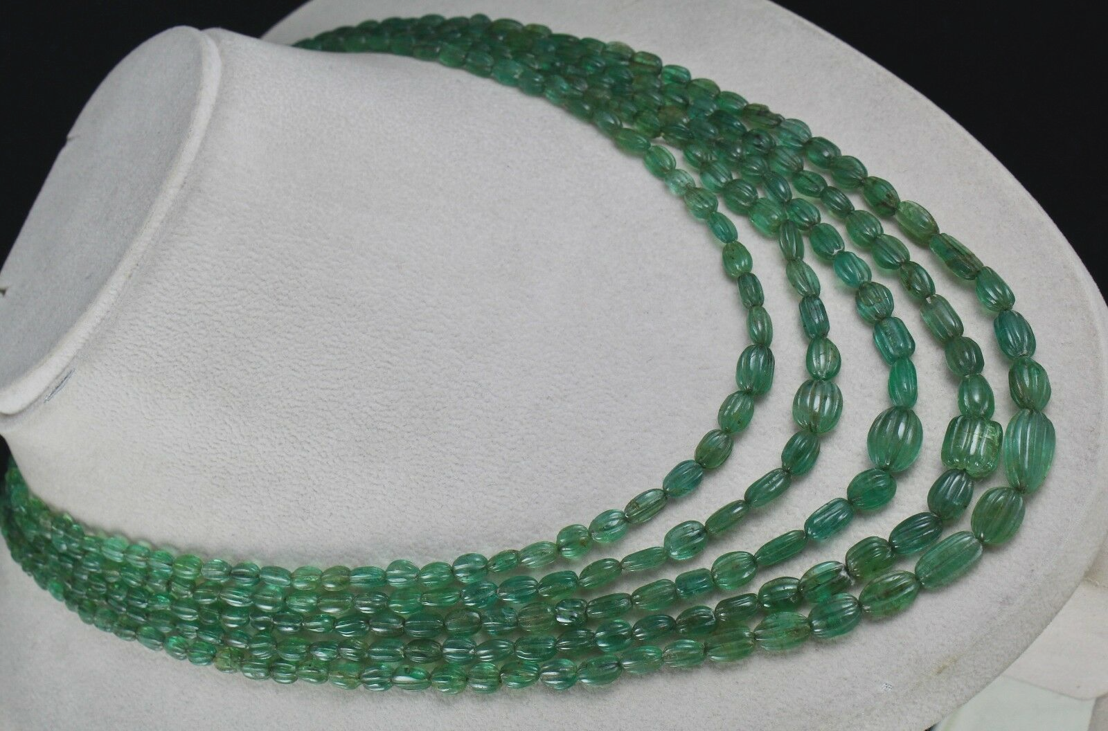 Certified Antique 356 Ct Natural Emerald Beads Carved Gemstone Necklace