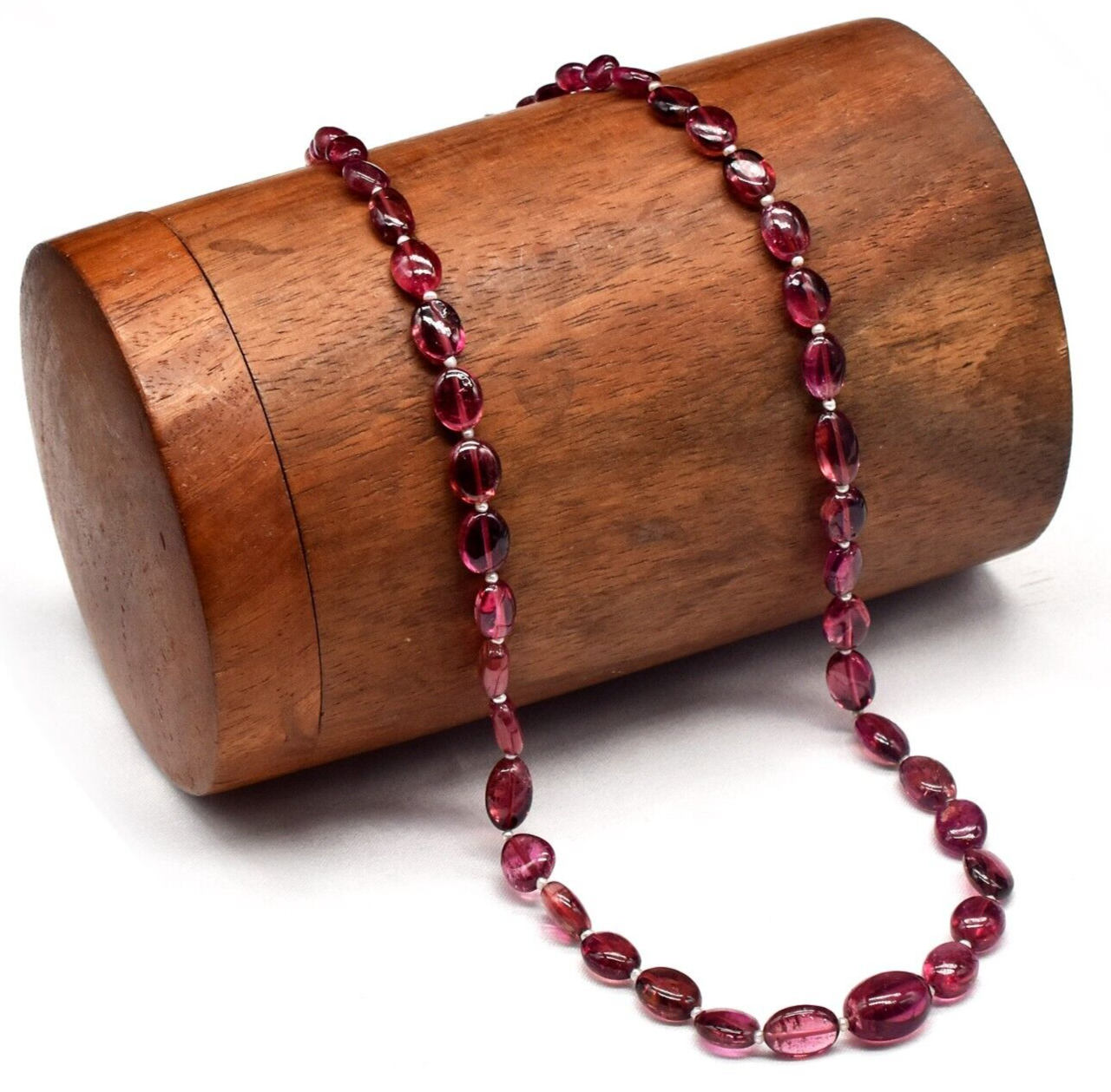 Certified Pink Tourmaline 85 Ct Rubellite Pearl Necklace Beaded Sterling Silver