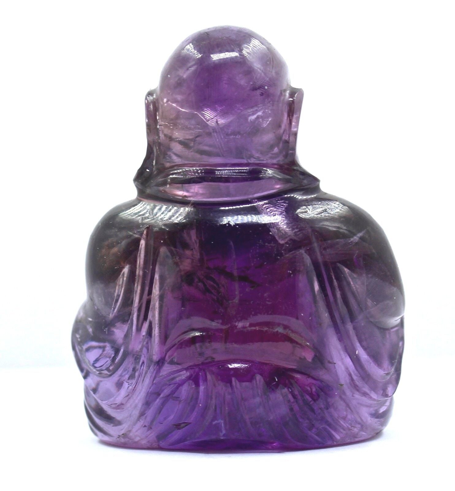 NATURAL AMETHYST LAUGHING BUDDHA 680 CARATS GEMSTONE STATUE FOR HOME DECOR